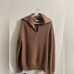 COS Men’s Brown Half-Zip Cotton Wool Sweater
